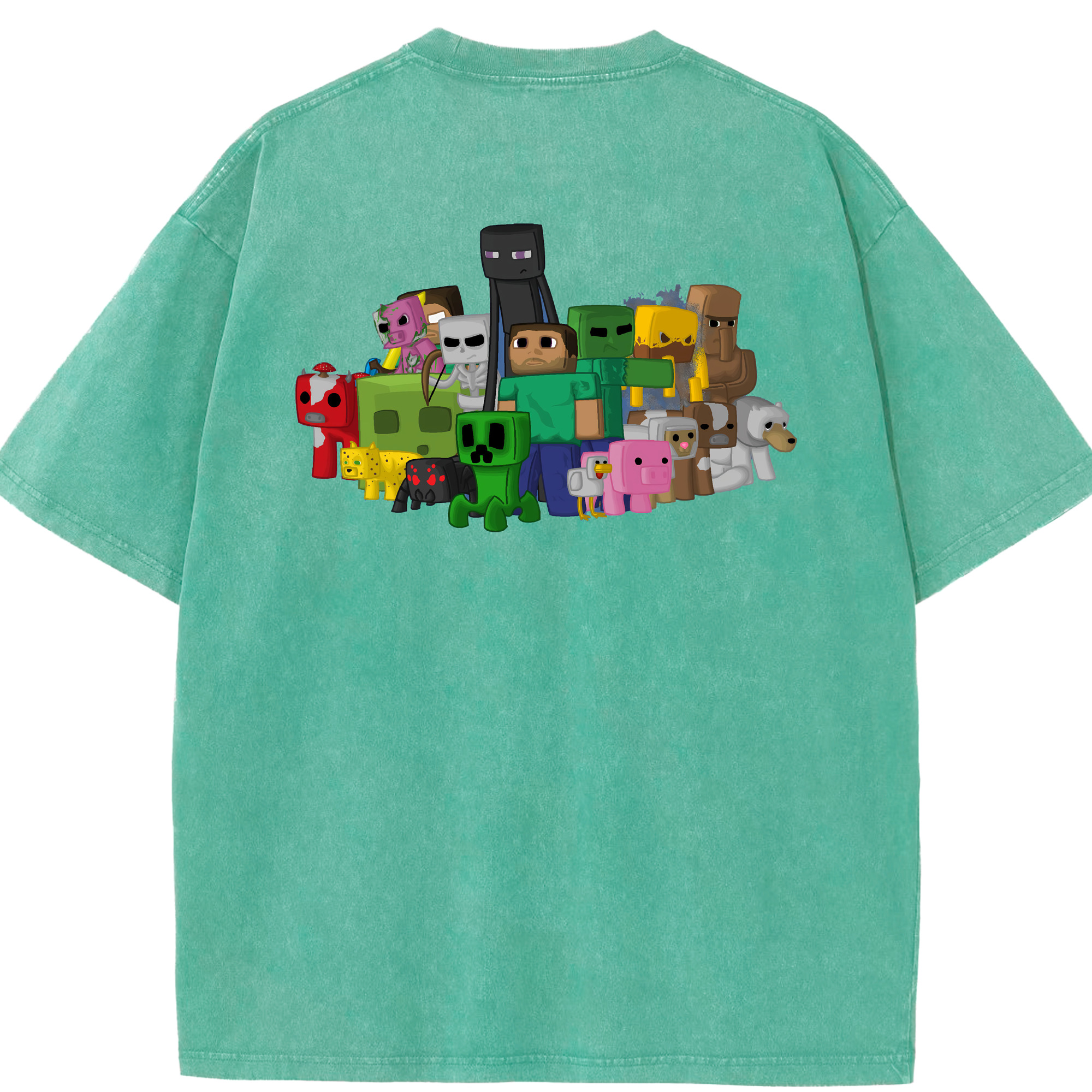 （画像用） マインクラフト ブロックの世界 Minecraft MC Block world 綿100% ヴィンテージ風 半袖Tシャツ（背面プリント）